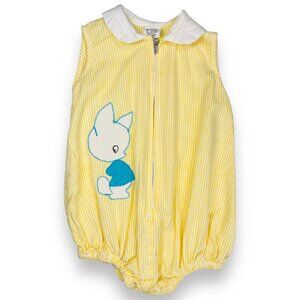 Vintage Sears GN Baby Yellow Seersucker Collared Bubble Romper Outfit 6m / 9m